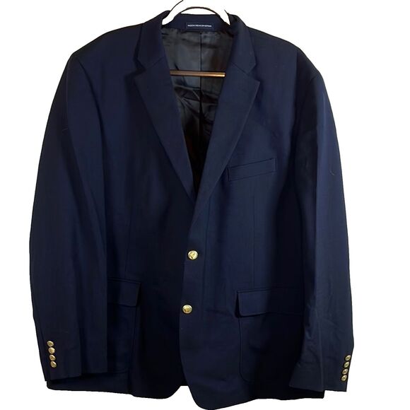 Lands’ End Men’s Navy Blue Wool Blend Sport Coat Blazer 2-Button Gold Buttons - Picture 1 of 9